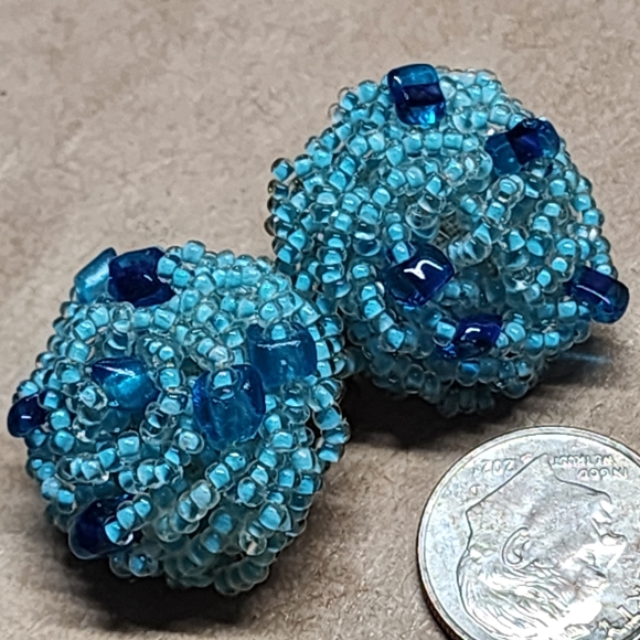 Lisner 1960's Turquoise-Blue Beaded Clip Earrings - Picture 1 of 12